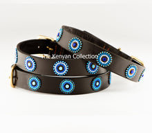 Load image into Gallery viewer, TKC Blue/Brown Circles Beaded Dog Collar