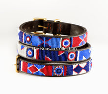 Load image into Gallery viewer, TKC Red White Blue Beaded Dog Collar
